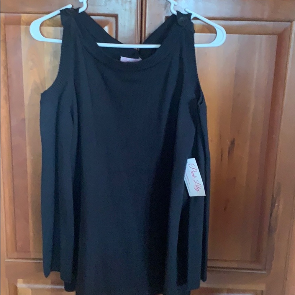 Navy blue cold shoulder sweater.